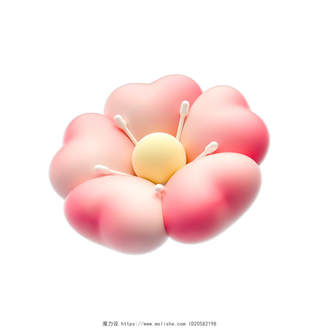 立体C4D粉色卡通唯美花朵春天春季樱花插画
